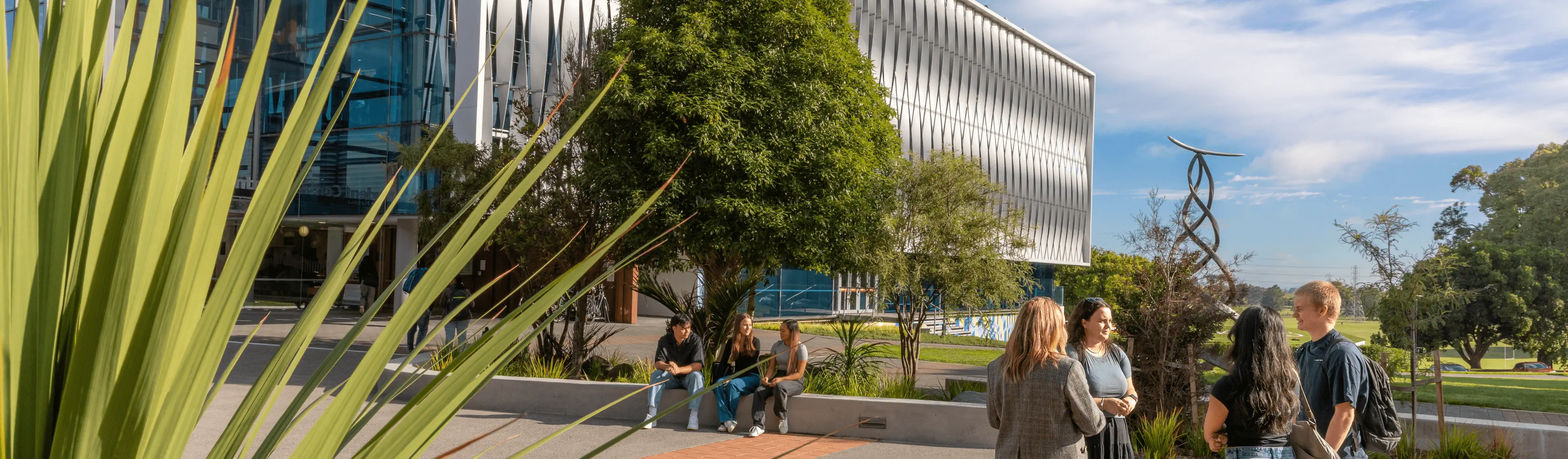 group of students outside library