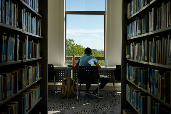 library student desk book shelf