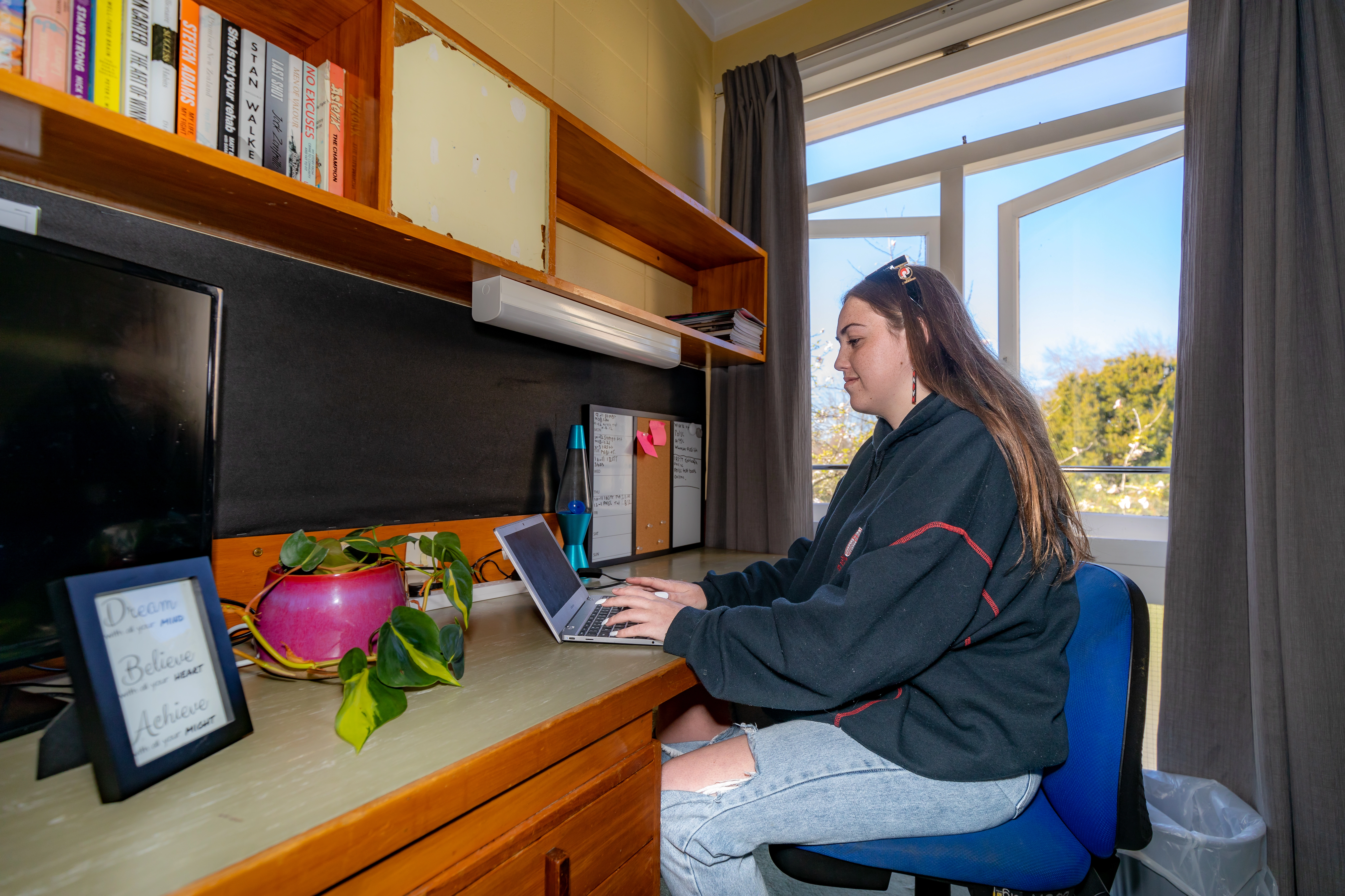 halls student desk laptop study