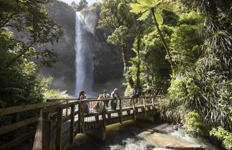 people watching waterfall